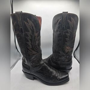 Lucchese Woman's Size 7c Mad Dog Goat Black Heeled Cowboy Boots